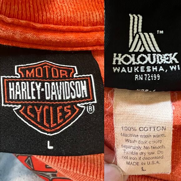 Vintage ‘04 Daytona Bike Week Harley Davidson Orange Short Sleeve Tee Shirt LG - Picture 7 of 7